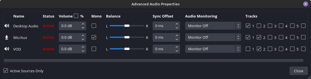 OBS Advance Audio Properties