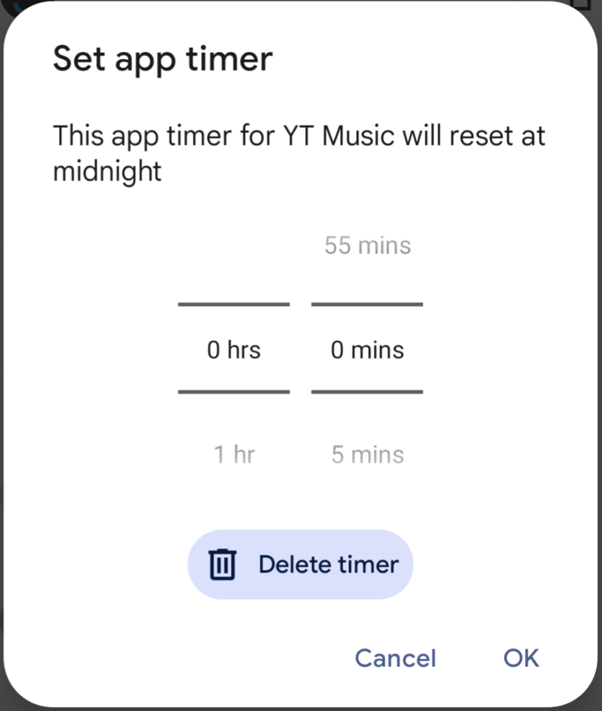 Set timer for app (e.g. YouTube Music)