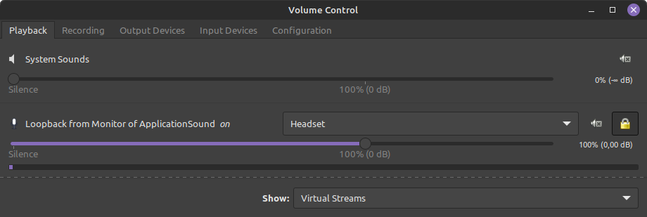 Volume Control: Playback filtered on virtual streams